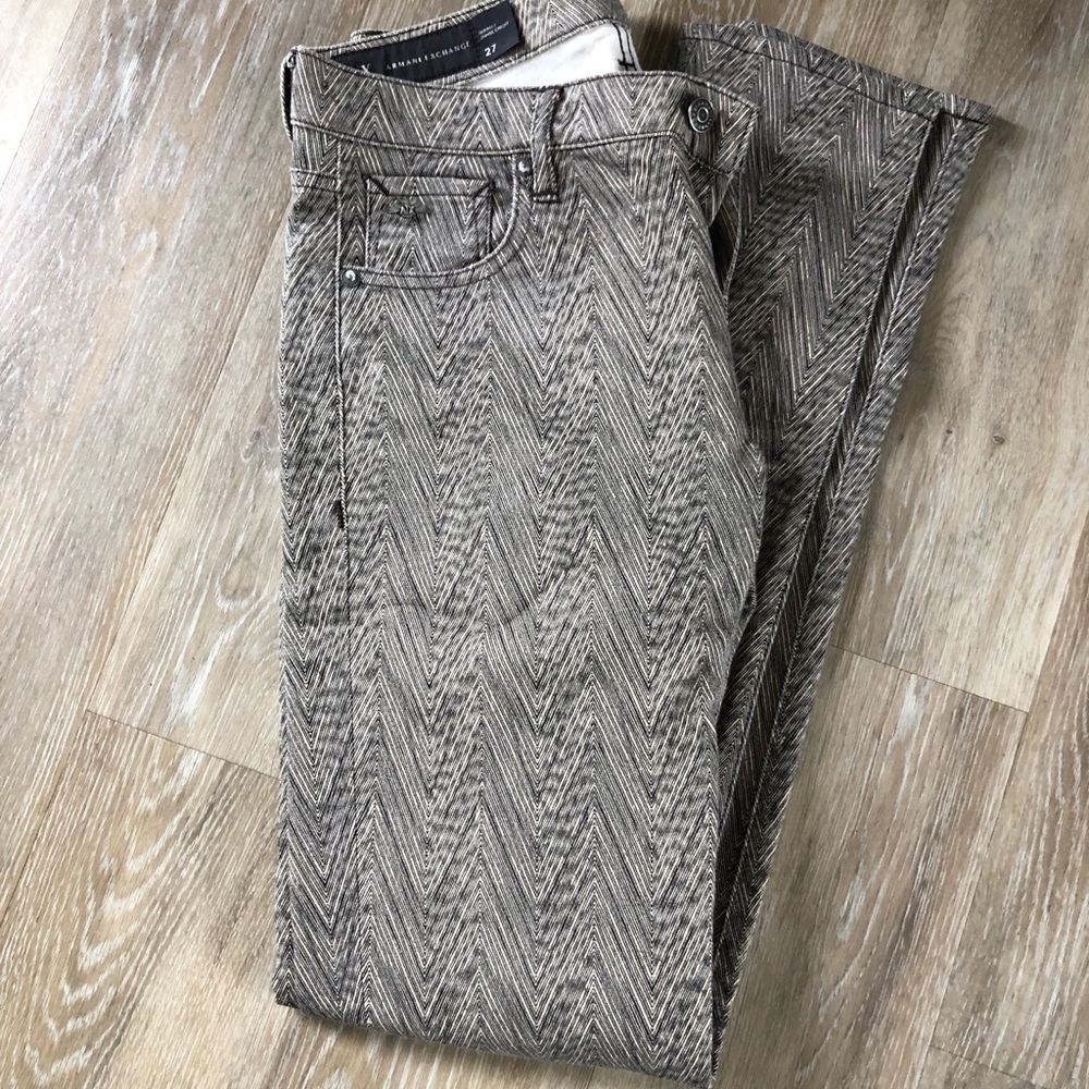 Armani exchange 27 black beige mid-rise pant pattern women's Skinny zig zag